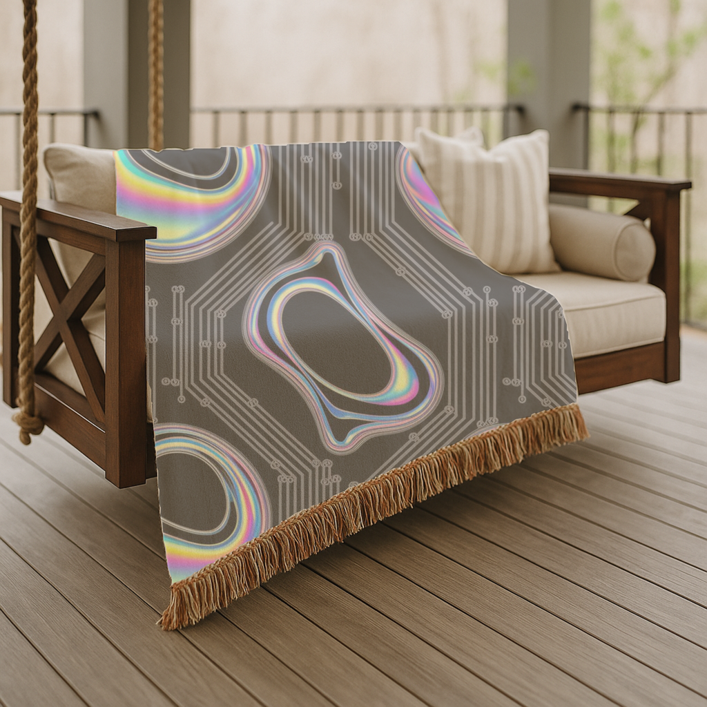 🌈 Plasma Throw — 2000s Y2K Holographic Circuit Woven Blanket