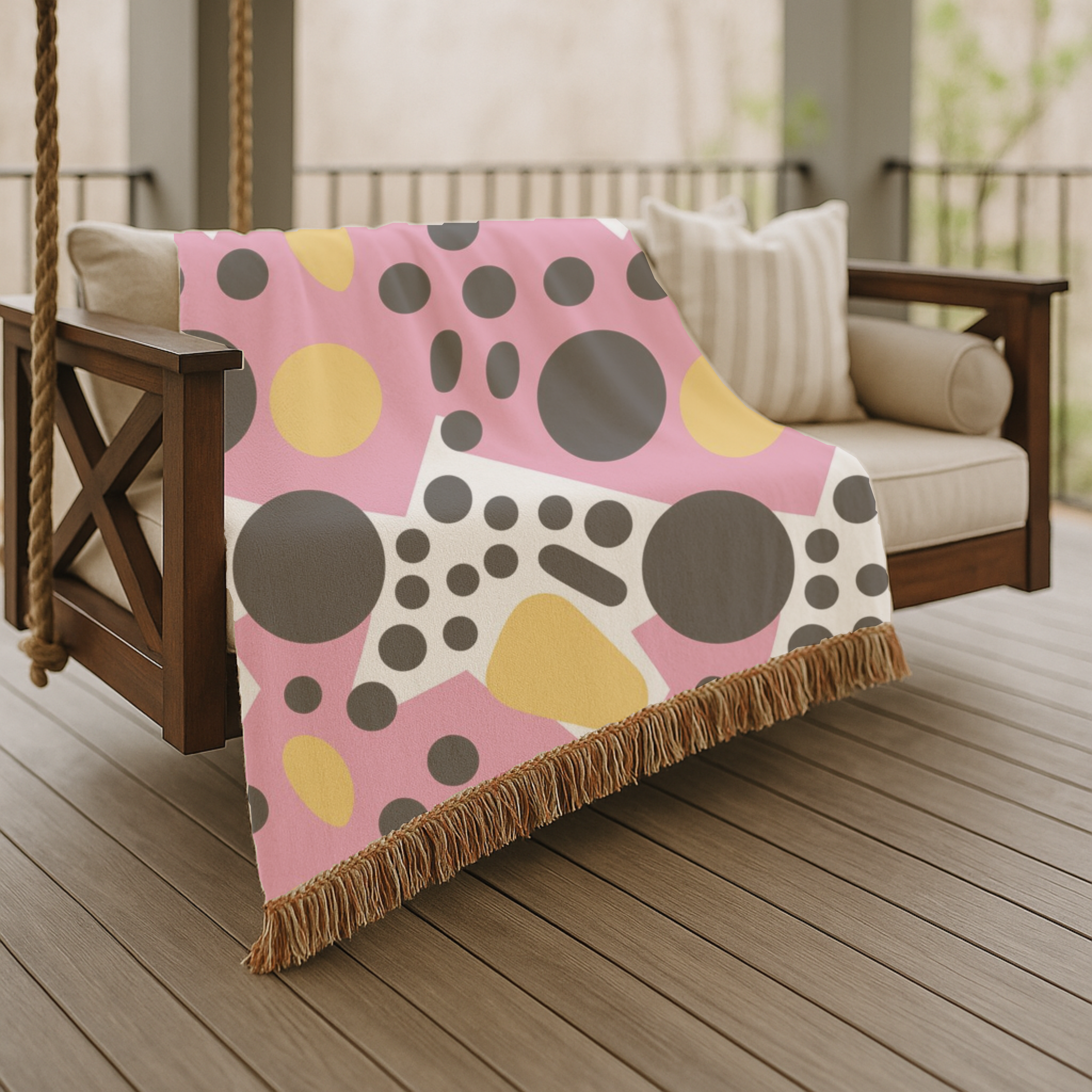 Dot Pop Throw — 1980s Bold Circle Woven Blanket