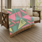 Neon Triangle Throw — 1980s Memphis Geometric Woven Blanket