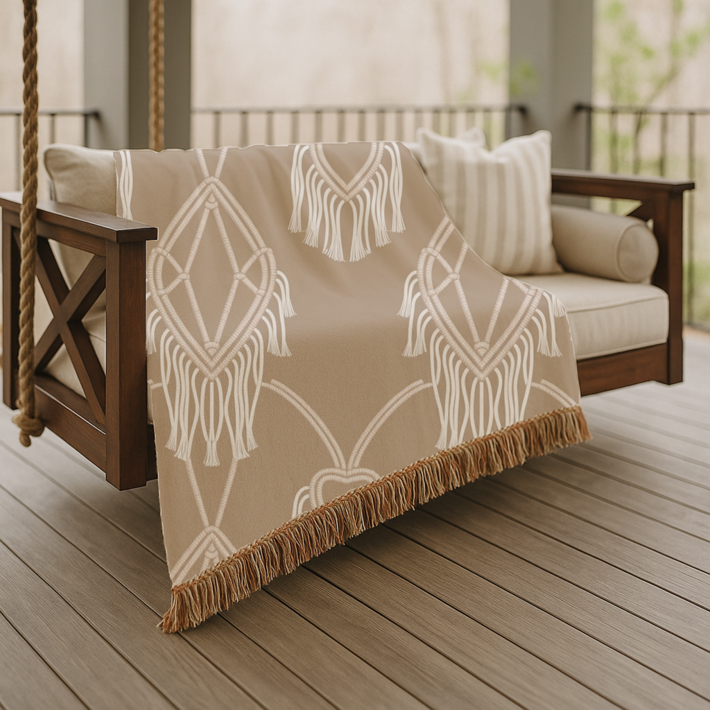 Macramé Heart Throw — 1970s Bohemian Love Woven Blanket