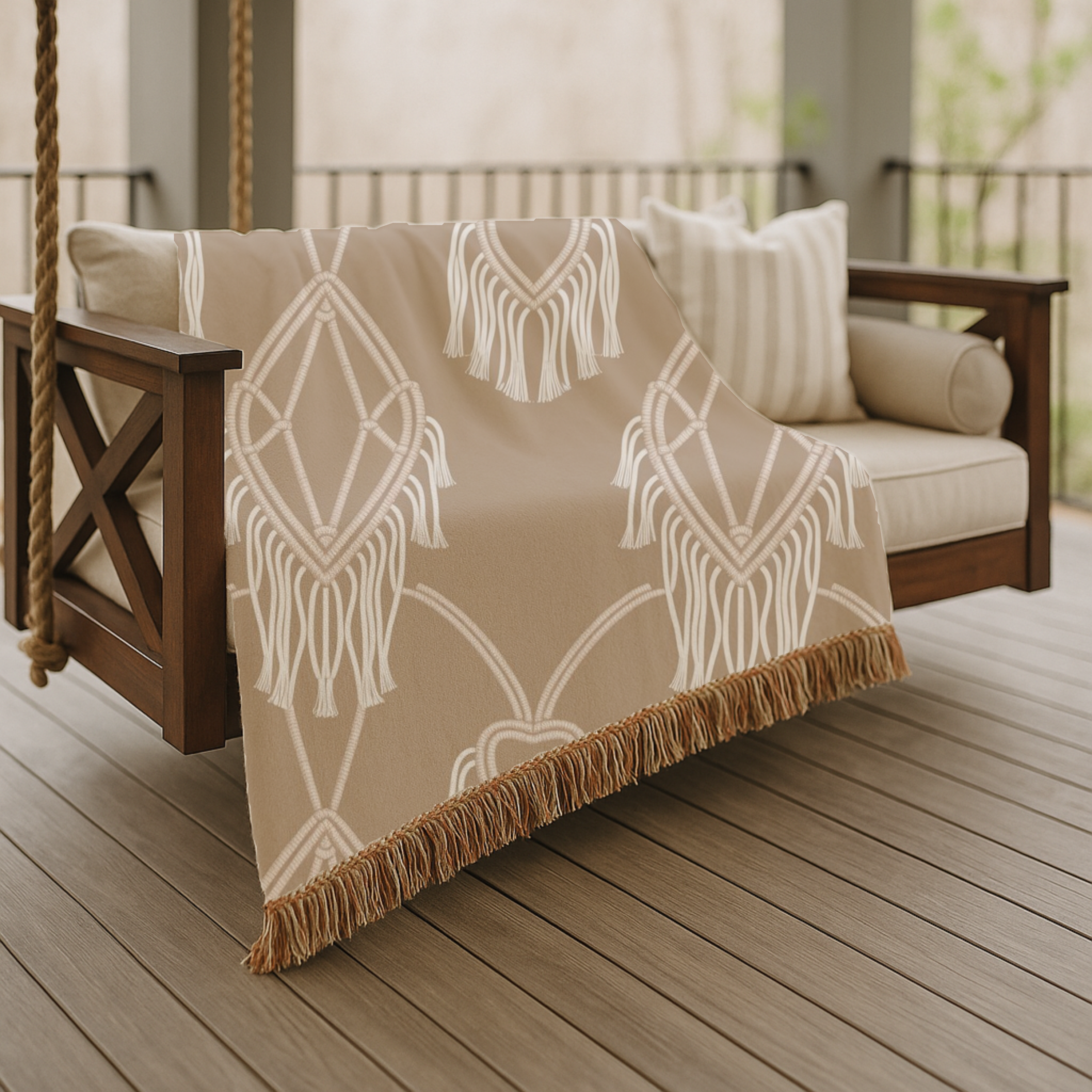Macramé Heart Throw — 1970s Bohemian Love Woven Blanket