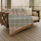 Electric Tartan Throw — 1990s Teal & Red Plaid Woven Blanket