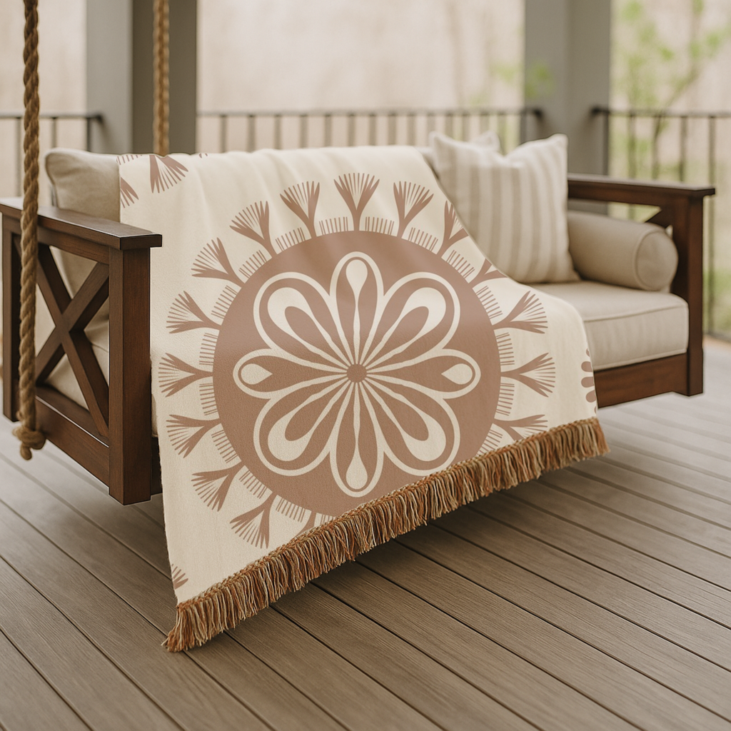 Spirit Medallion Throw — 1970s Ornate Circle Woven Blanket