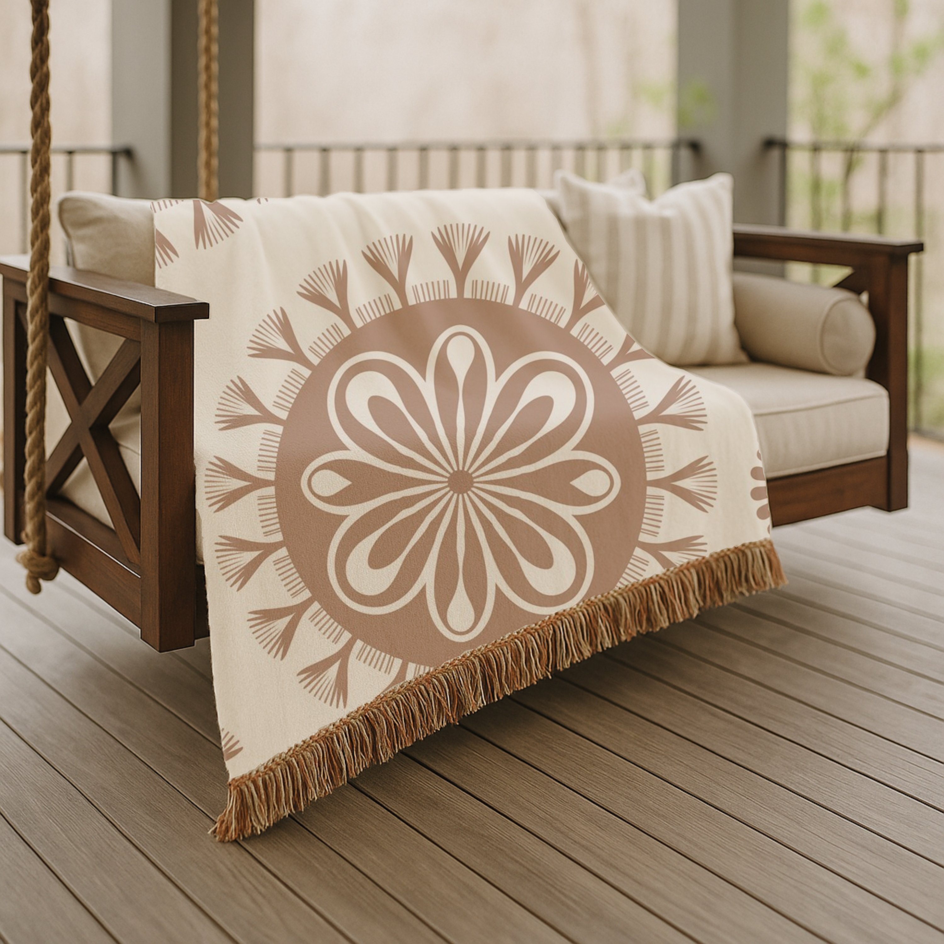 Spirit Medallion Throw — 1970s Ornate Circle Woven Blanket