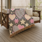 Girl Power Throw — 1990s Leopard Heart & Star Woven Blanket