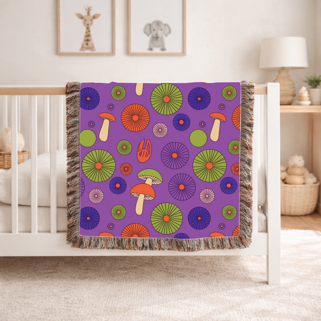 🍄 Magic Mushroom Throw — 1960s Psychedelic Woven Blanket