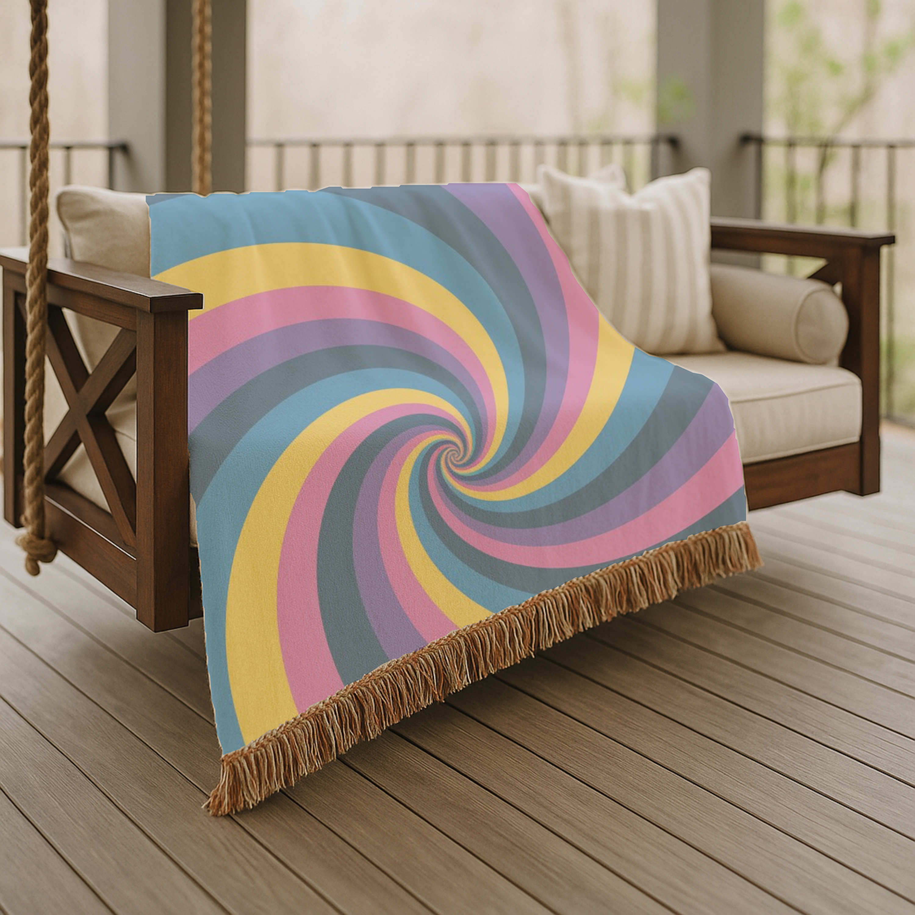 Hypnotic Throw — 1990s Psychedelic Swirl Woven Blanket