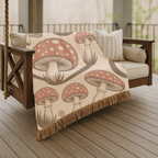 Forest Floor Throw — 1970s Woodland Mushroom Woven Blanket