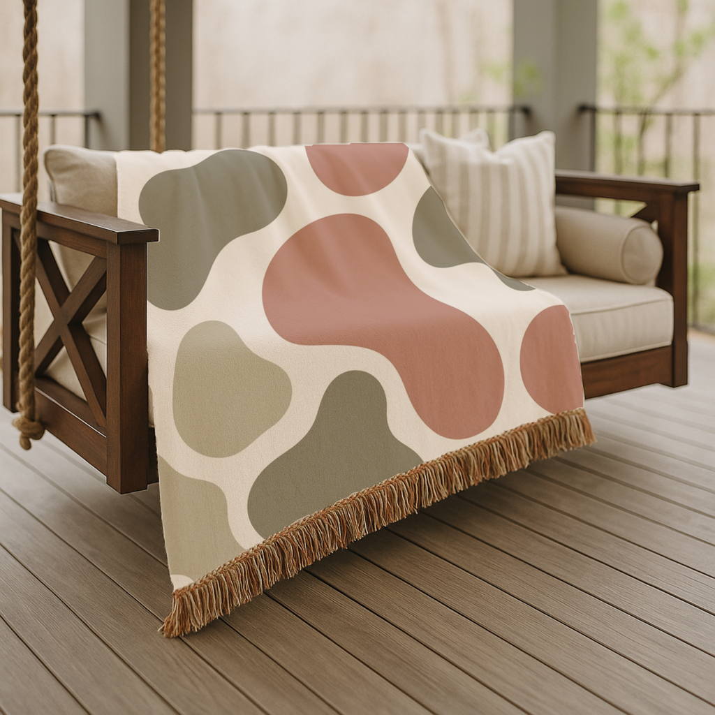 River Stone Throw — 1970s Abstract Organic Woven Blanket