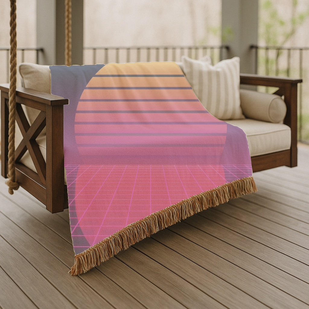 Sunset Grid Throw — 1980s Retrowave Glow Woven Blanket