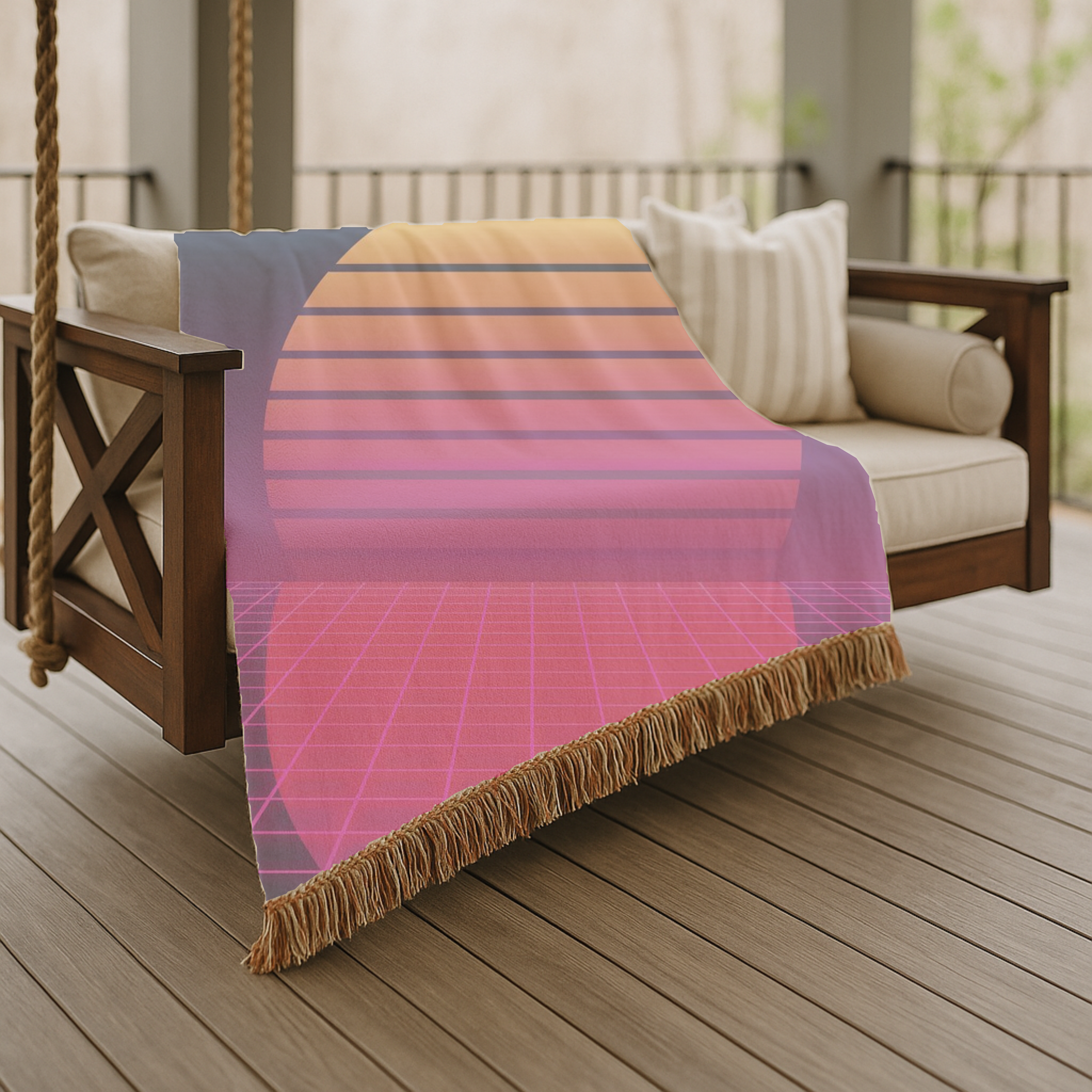 Sunset Grid Throw — 1980s Retrowave Glow Woven Blanket