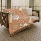Groovy Mushroom Throw — 1970s Toadstool Daisy Woven Blanket