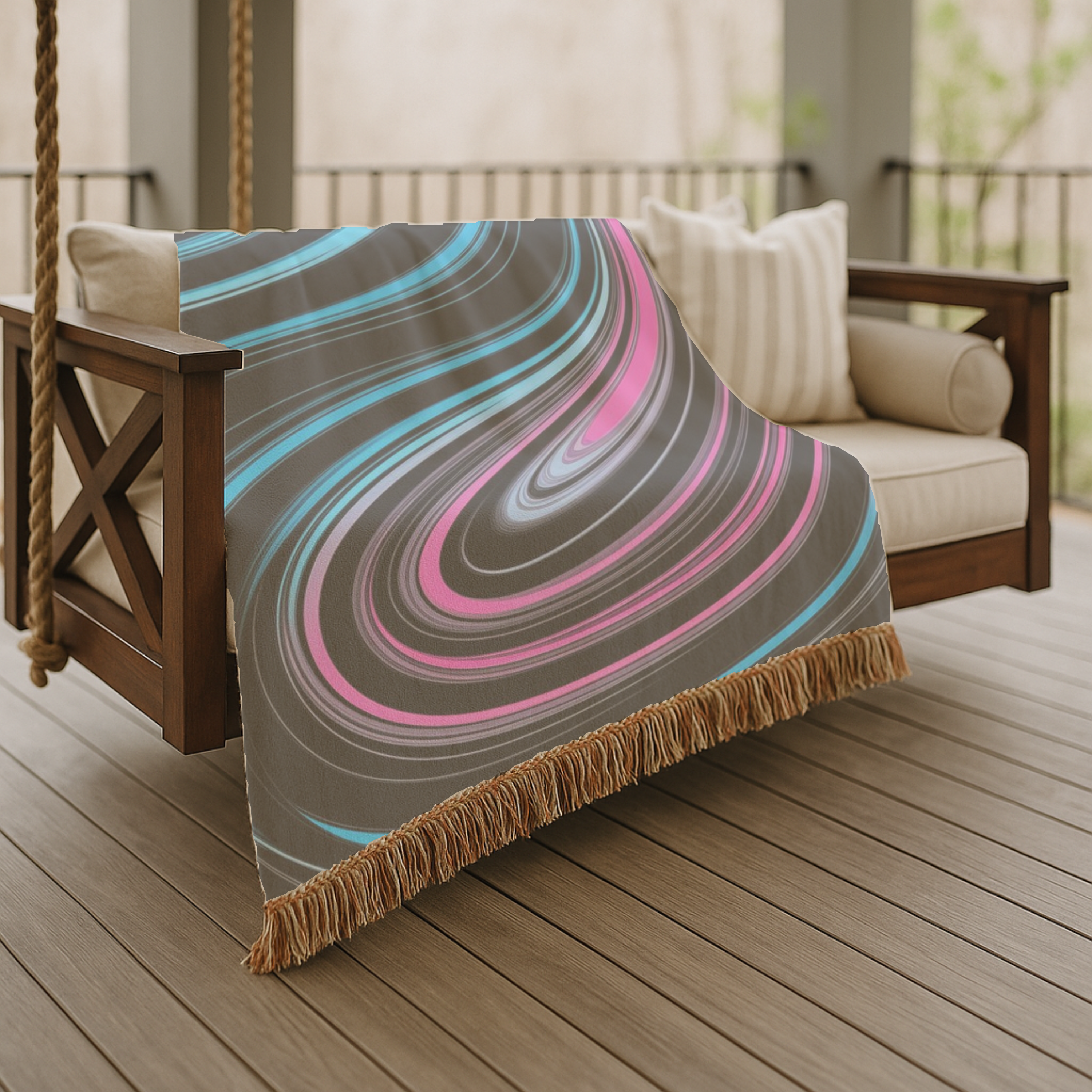 Neon Vortex Throw — 2000s Y2K Neon Flow Woven Blanket