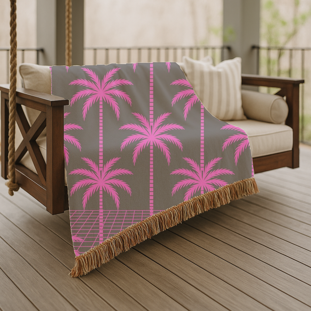Neon Palm Throw — 1980s Tropical Night Woven Blanket