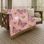 Butterfly Kiss Throw — 2000s Pink Butterfly & Heart Woven Blanket