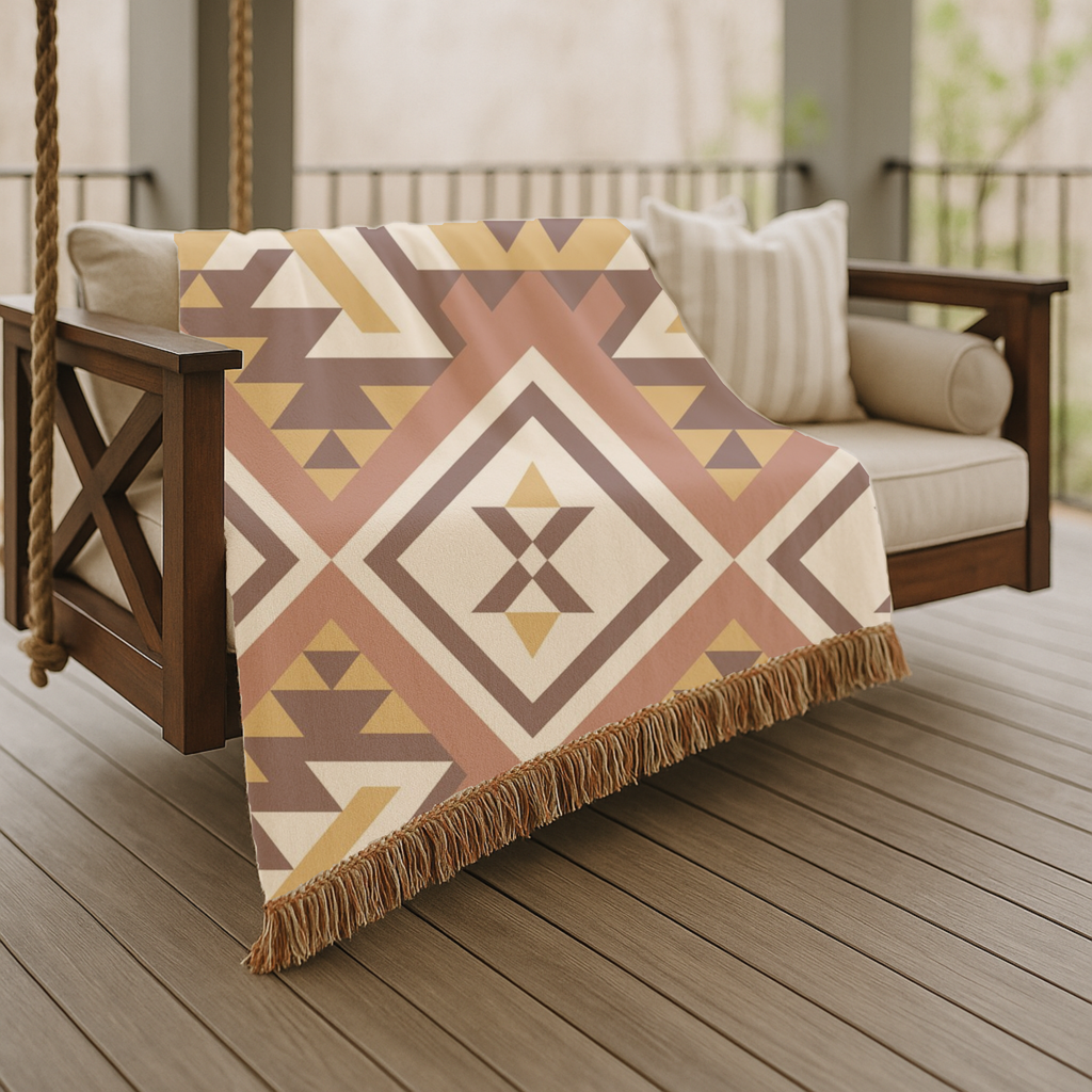 Canyon Weave Throw — 1970s Navajo Diamond Woven Blanket