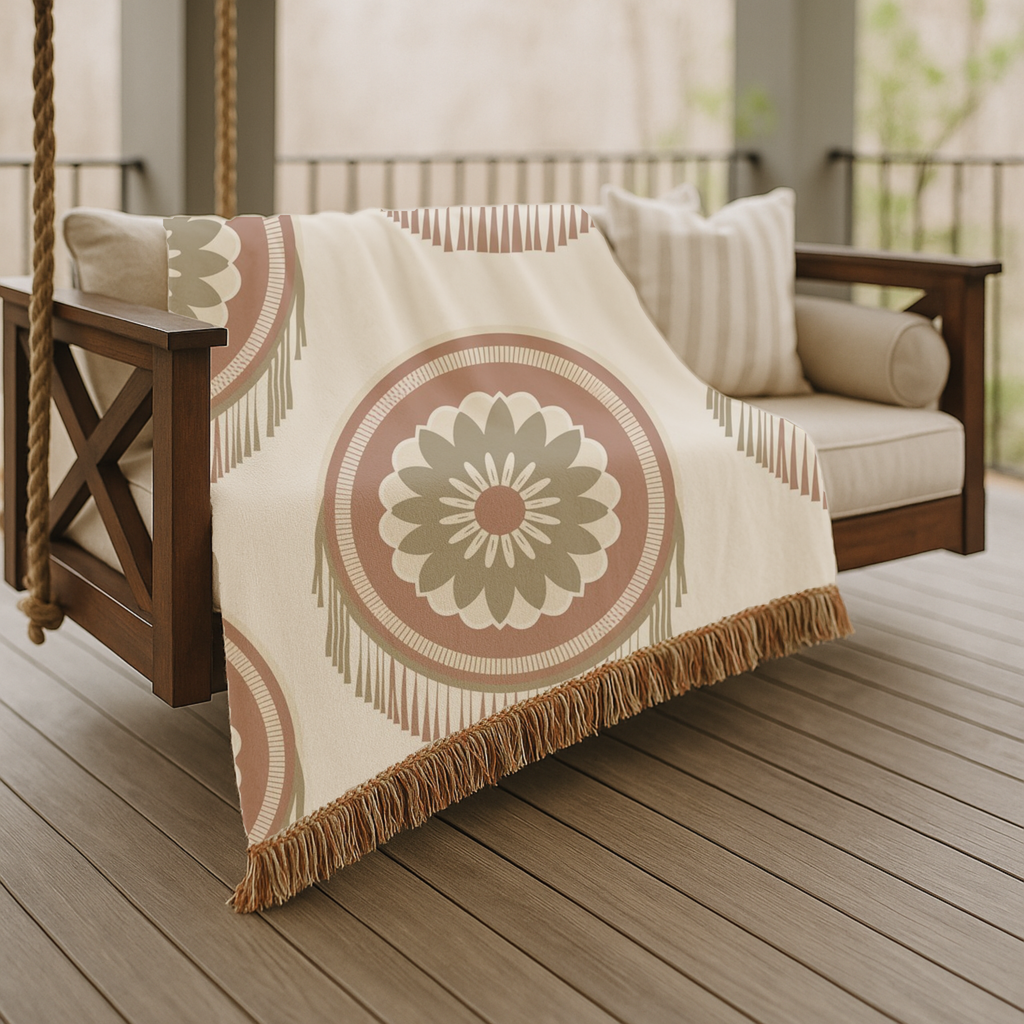 Dreamcatcher Throw — 1970s Bohemian Circle Woven Blanket