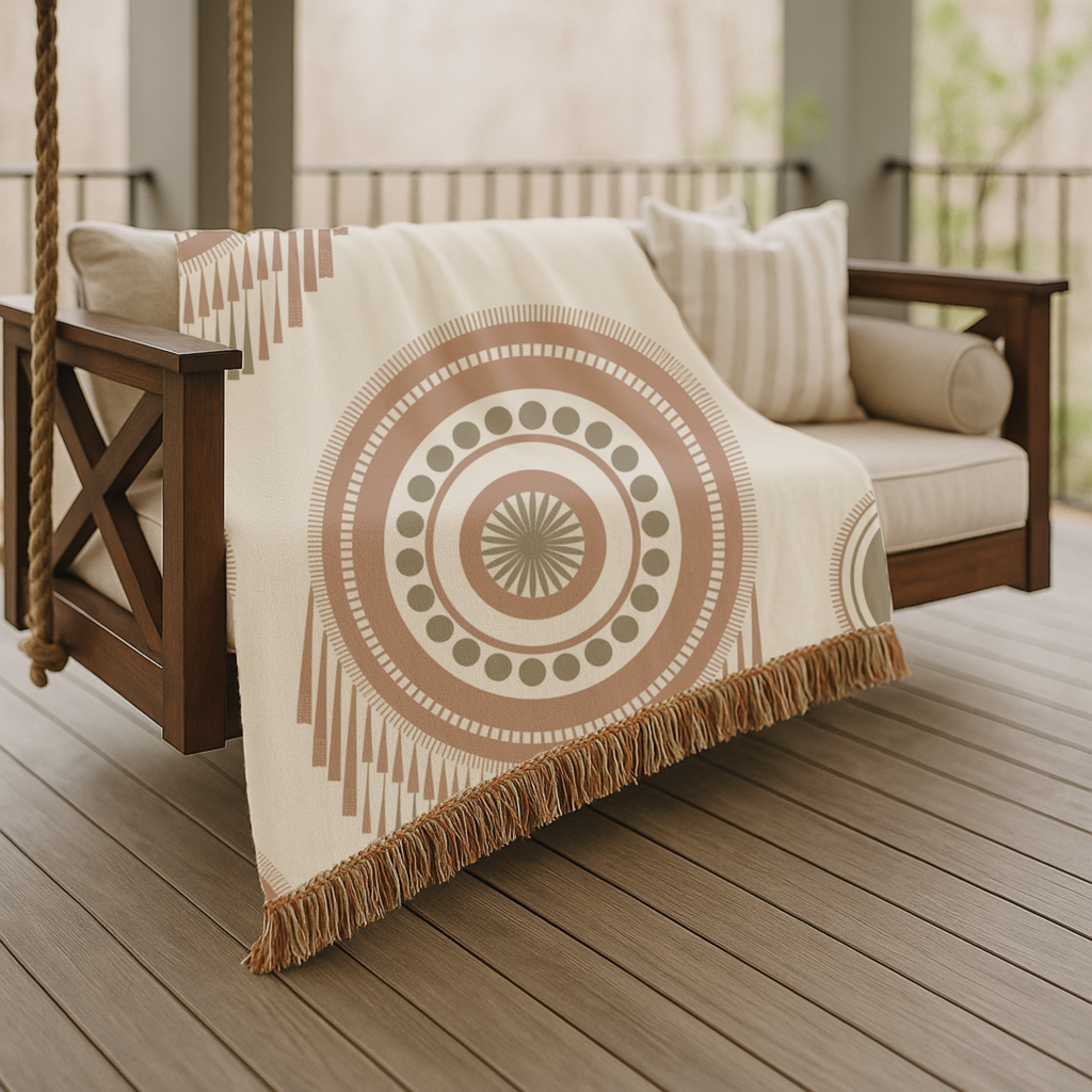 Sage Dreamcatcher Throw — 1970s Bohemian Olive Woven Blanket