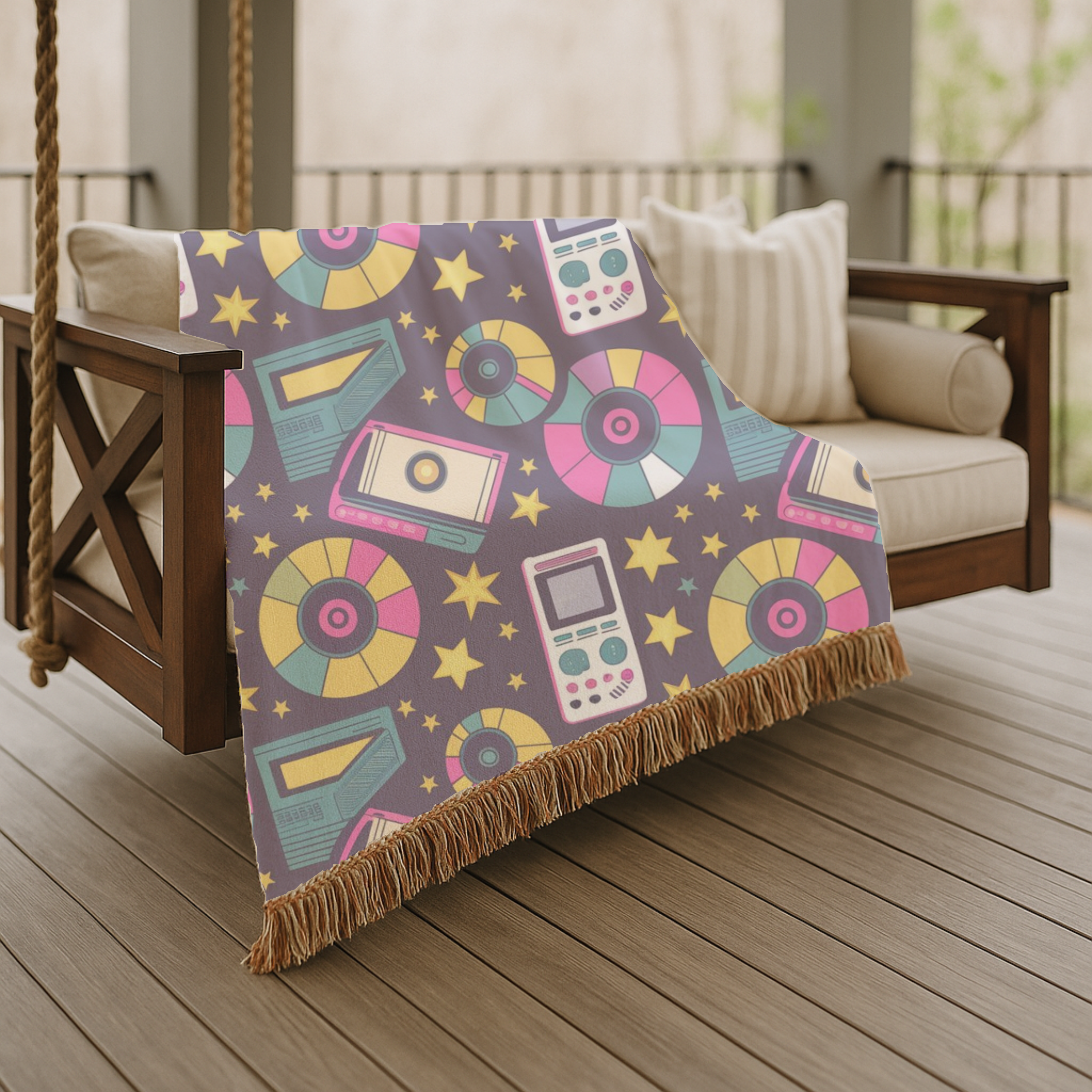 Press Play Throw — 1990s CD Player Woven Blanket