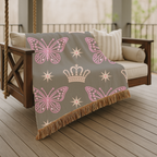 Crown & Wings Throw — 2000s Y2K Butterfly Crown Woven Blanket