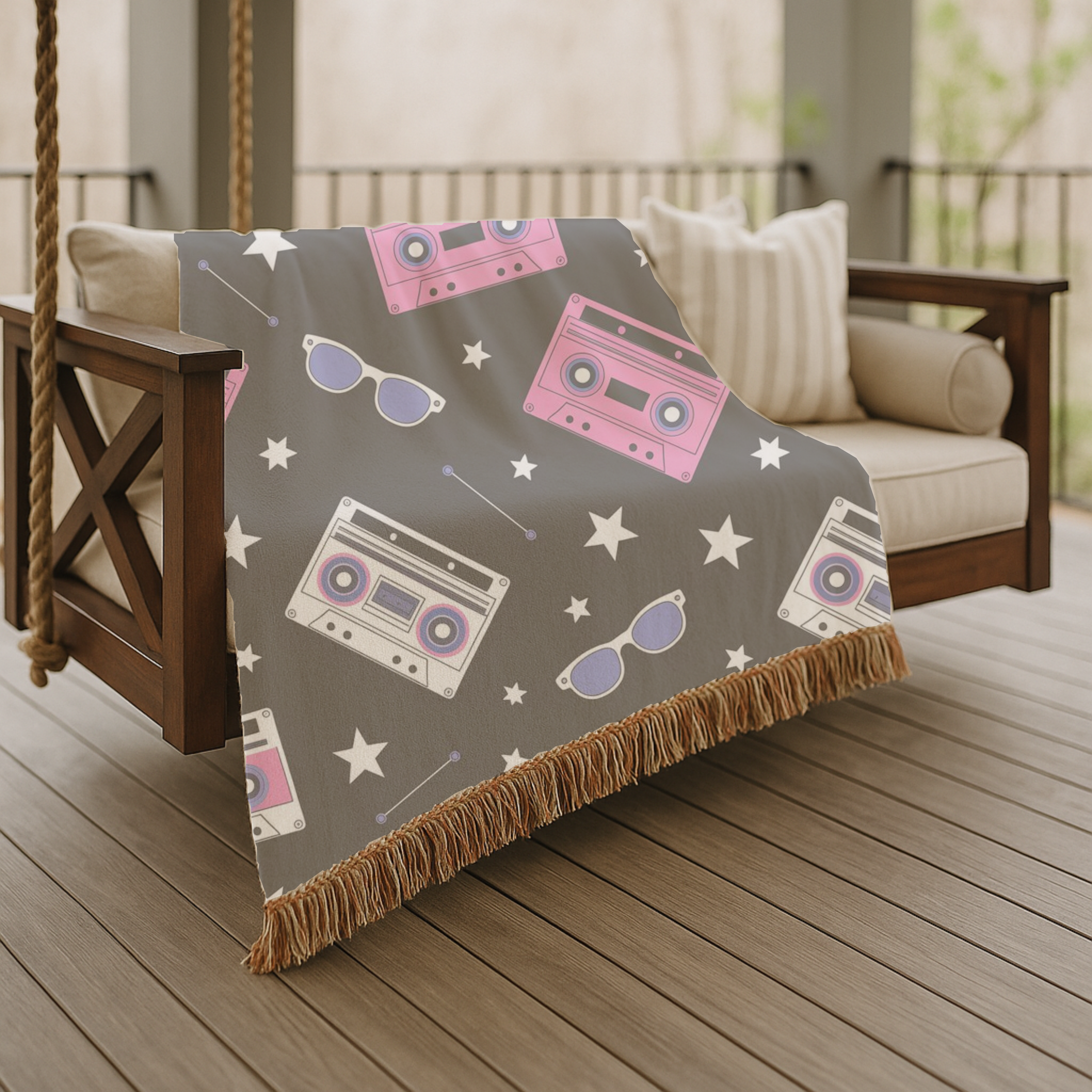 Mixtape Throw — 1980s Boombox & Cassette Woven Blanket