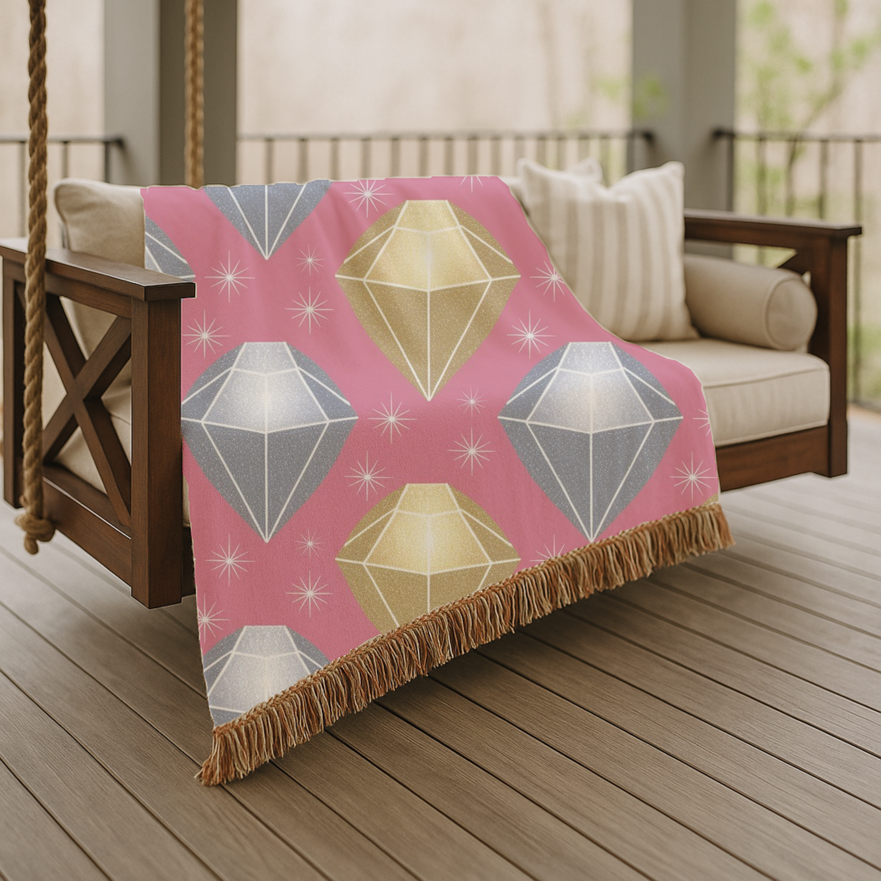 Diamond Glam Throw — 1980s Jewel Sparkle Woven Blanket