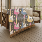 Rock Flame Throw — 1980s Guitar Fire Woven Blanket