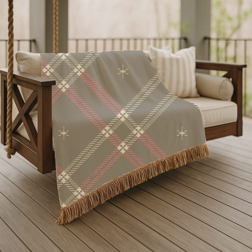 Startan Throw — 1990s Plaid & Star Woven Blanket