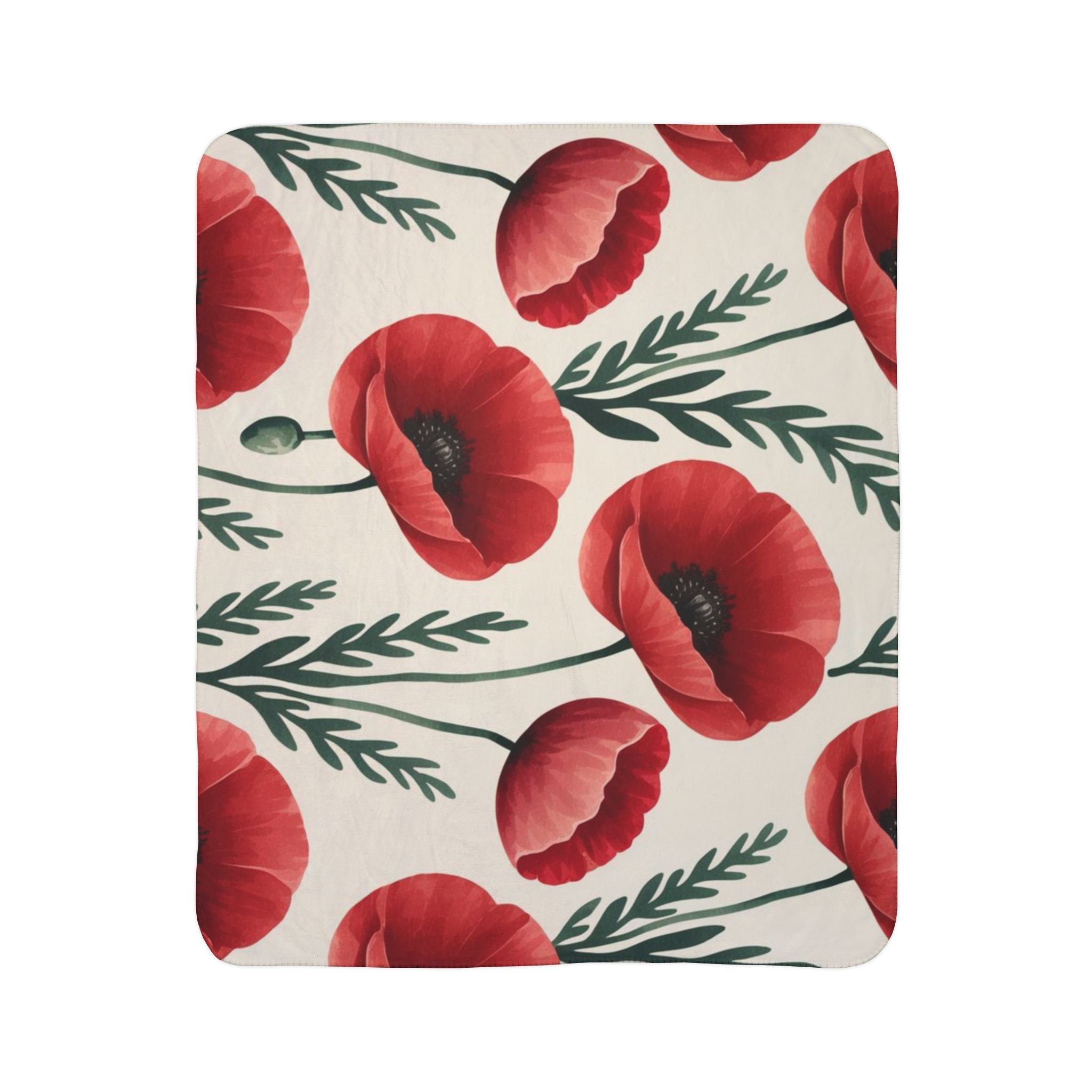 Poppy Floral Sherpa Blanket — Cozy Red Poppy Throw for Living Room & Gift