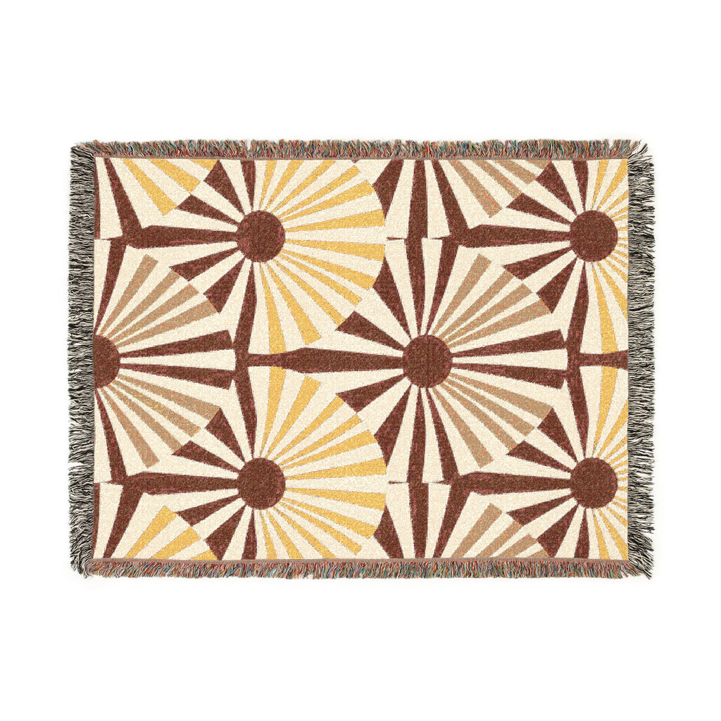 Solar Fan Throw — 1970s Geometric Sunburst Woven Blanket