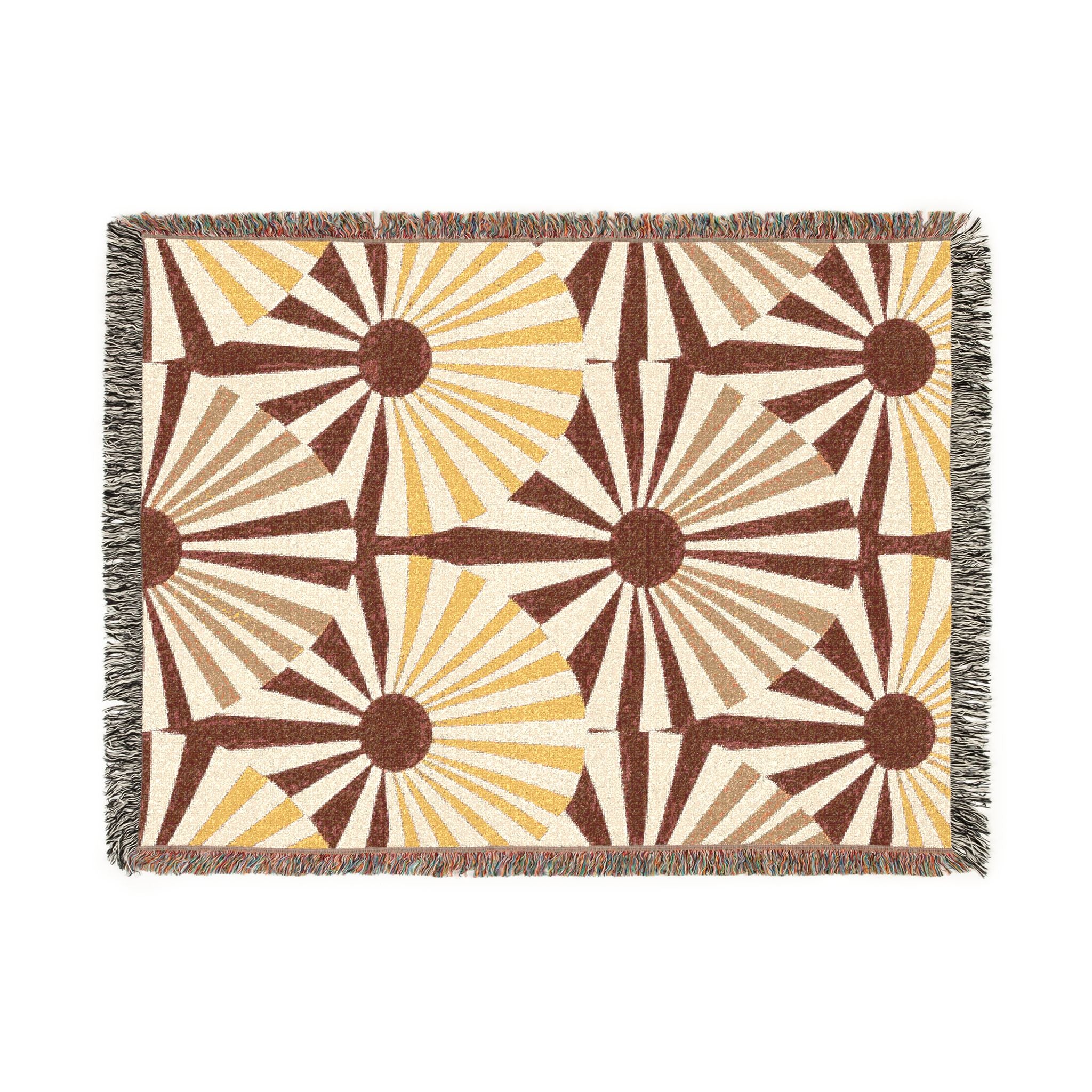 Solar Fan Throw — 1970s Geometric Sunburst Woven Blanket
