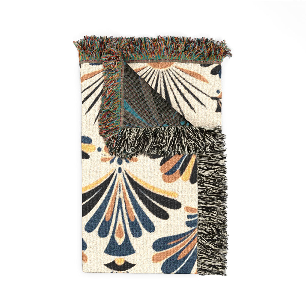1940s Art Deco Fan Woven Blanket - 1940s Palmette Woven Blanket
