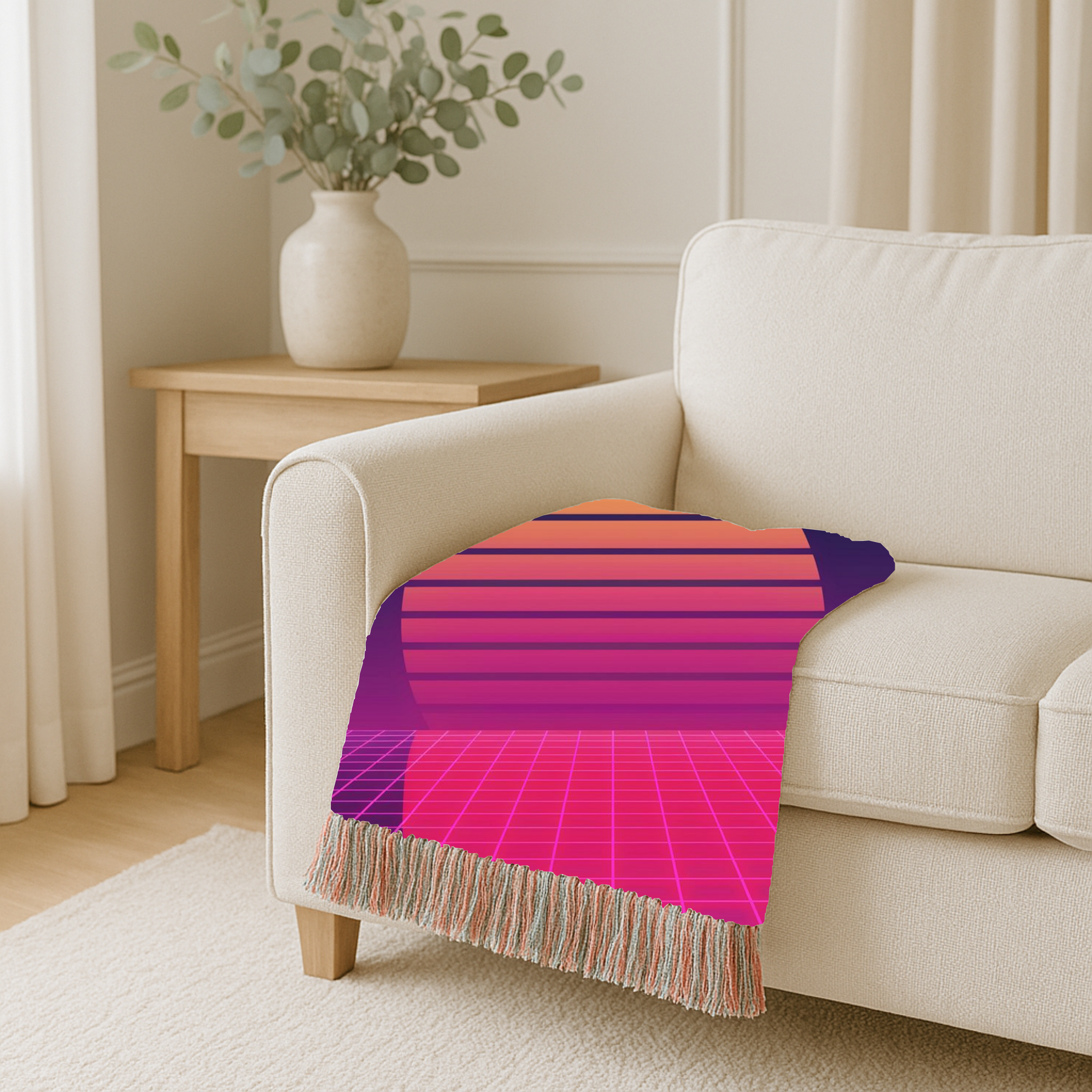 Sunset Grid Throw — 1980s Retrowave Glow Woven Blanket