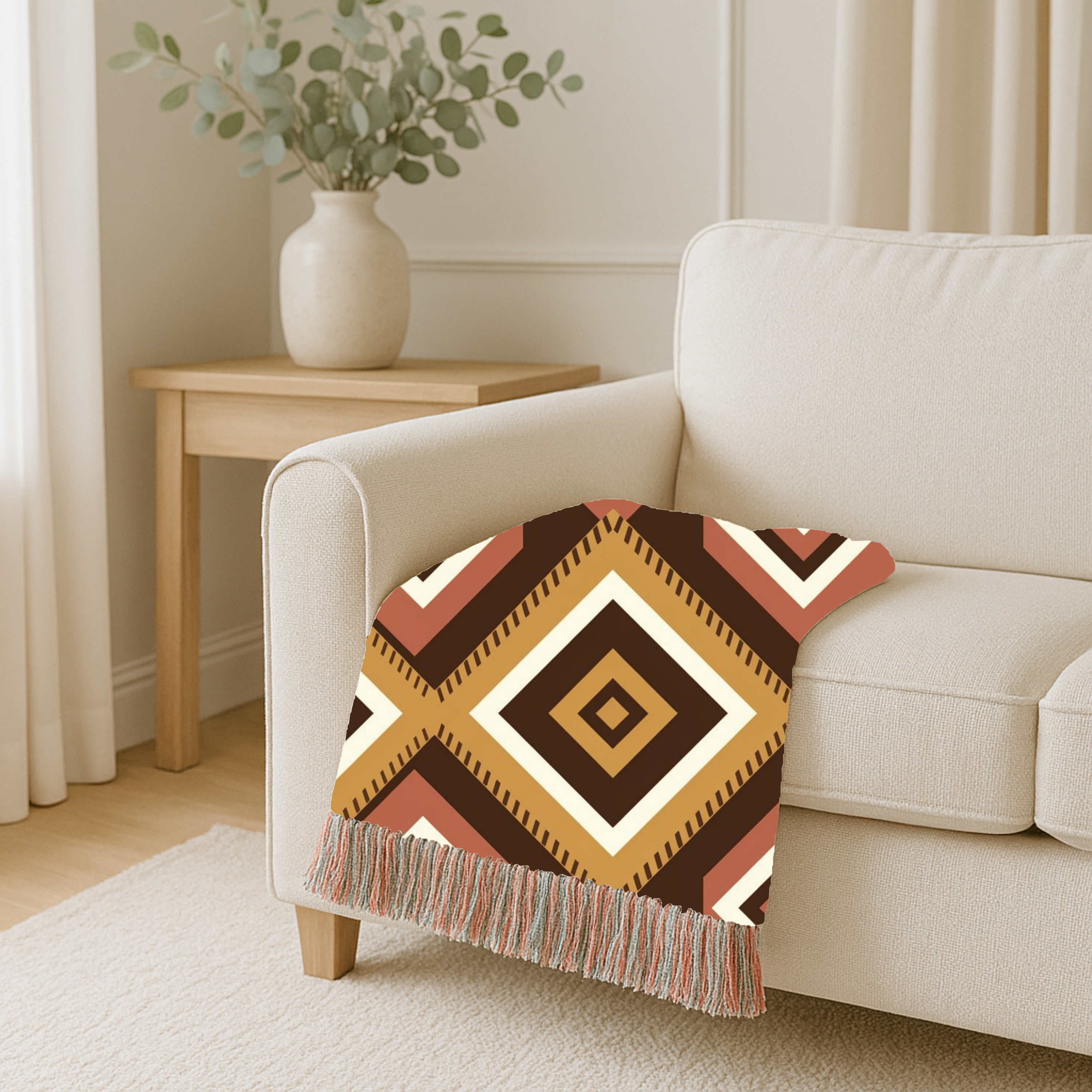 Kilim Star Throw — 1970s Aztec Geometric Woven Blanket