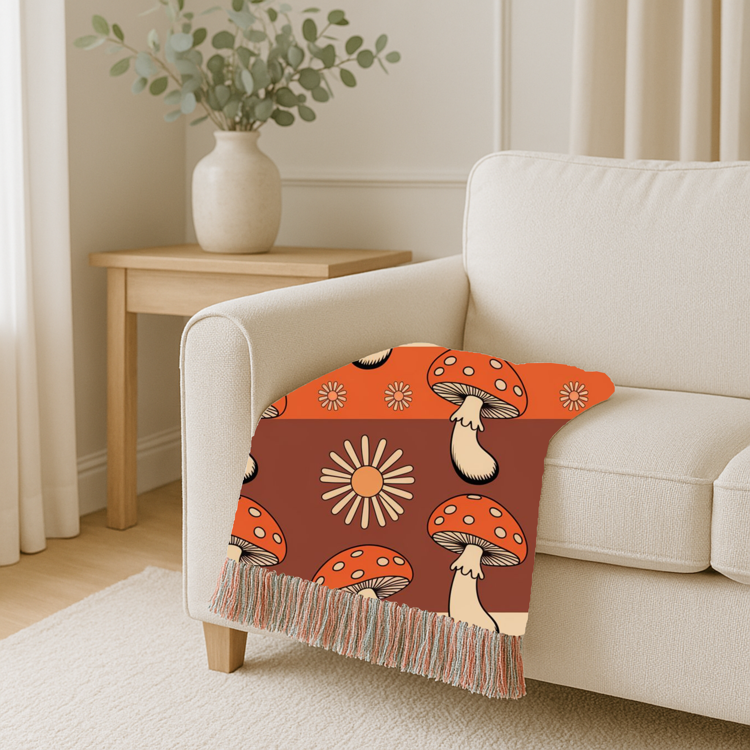 Stripe Shroom Throw — 1970s Retro Stripe Woven Blanket