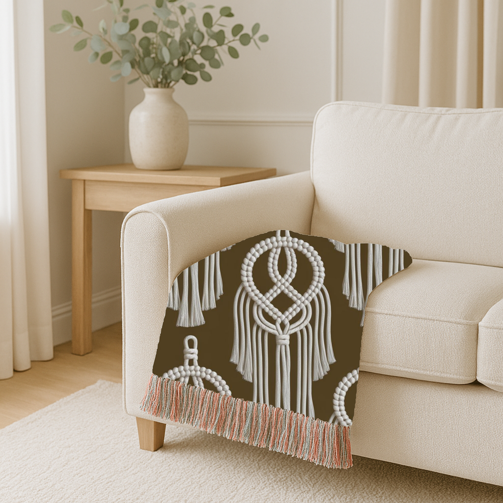 Macramé Circle Throw — 1970s Bohemian Macramé Woven Blanket