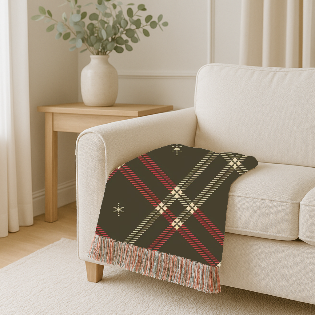 Startan Throw — 1990s Plaid & Star Woven Blanket