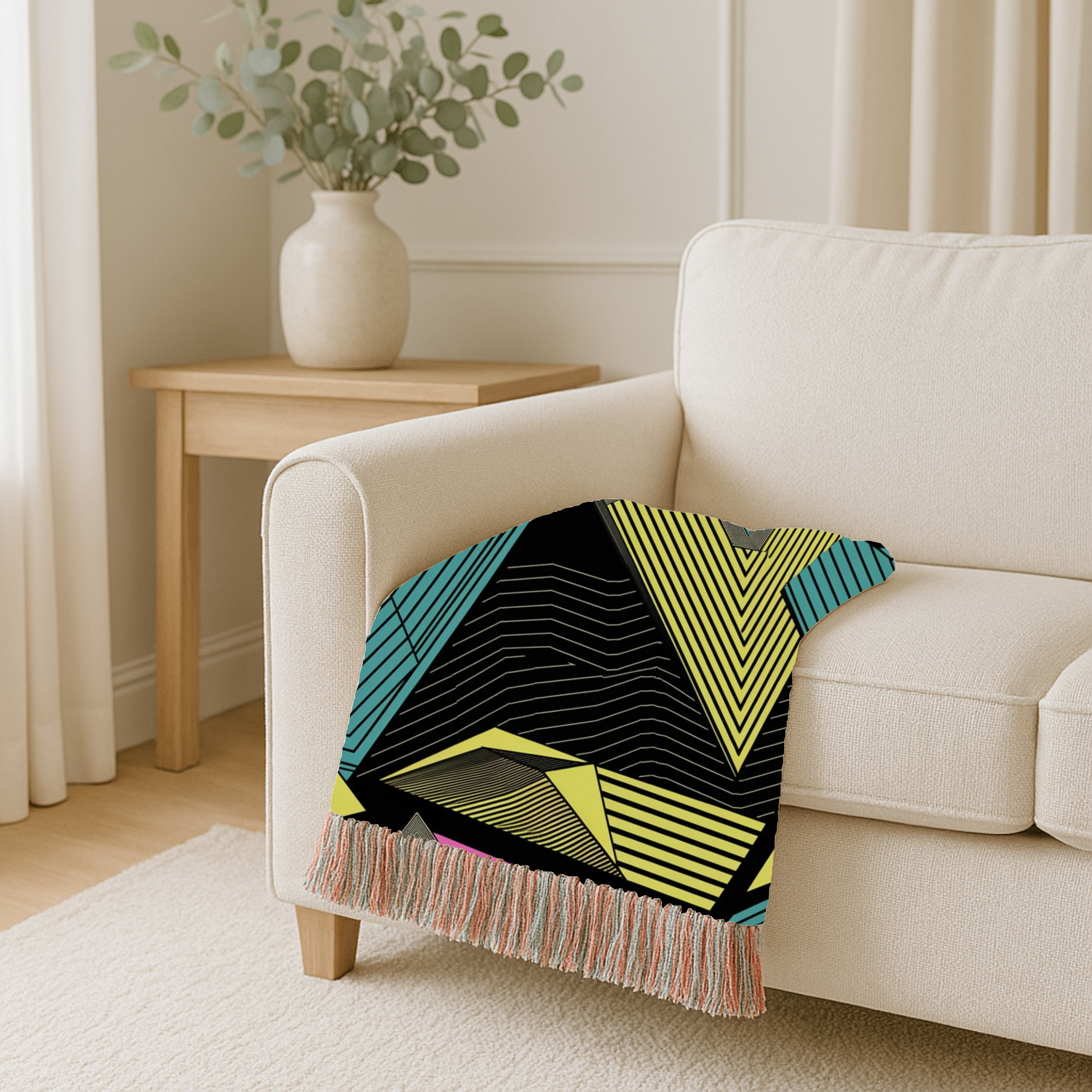 Electric Triangle Throw — 1980s Bold Stripe Geometric Woven Blanket
