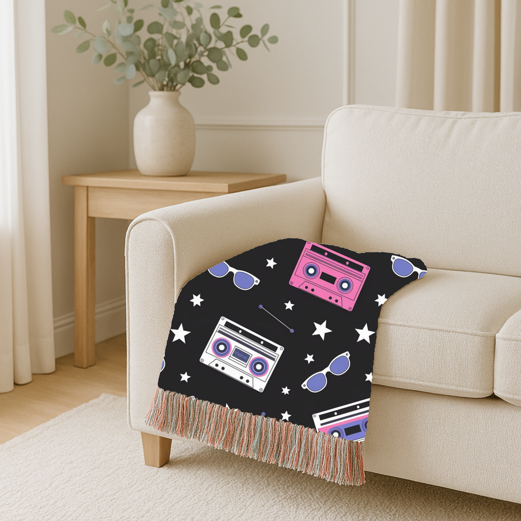 Mixtape Throw — 1980s Boombox & Cassette Woven Blanket
