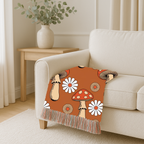 Groovy Mushroom Throw — 1970s Toadstool Daisy Woven Blanket