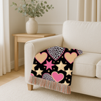 Girl Power Throw — 1990s Leopard Heart & Star Woven Blanket