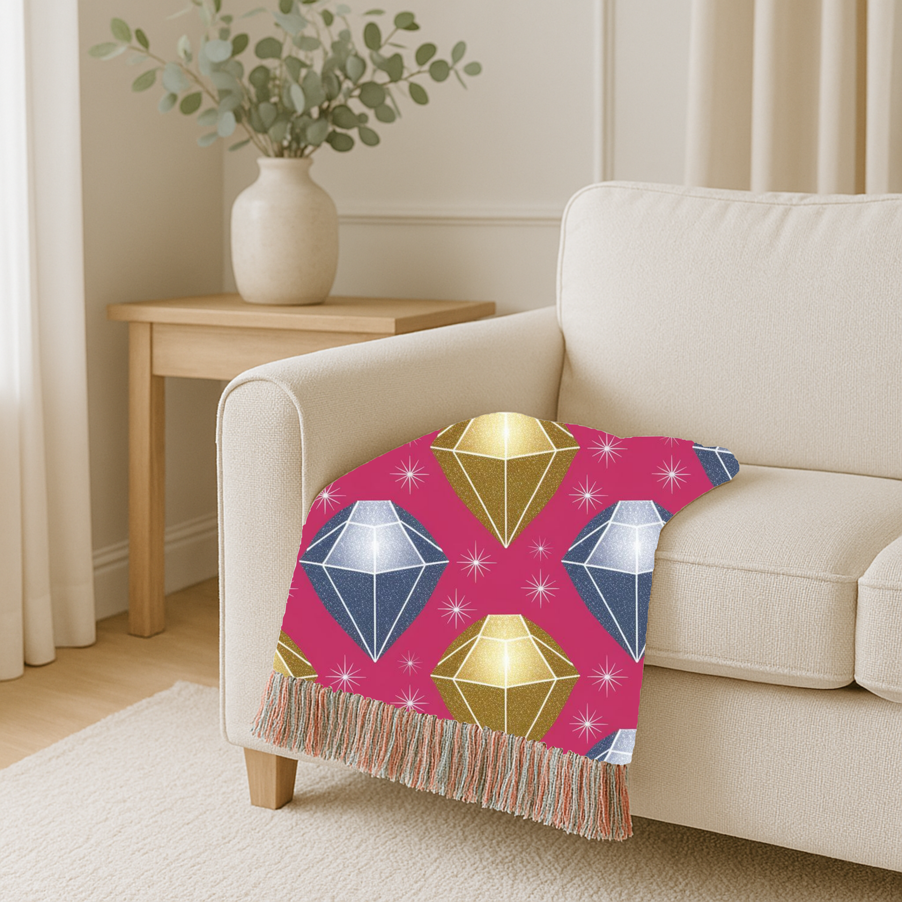 Diamond Glam Throw — 1980s Jewel Sparkle Woven Blanket