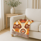 Mushroom Garden Throw — 1970s Retro Fungi Woven Blanket