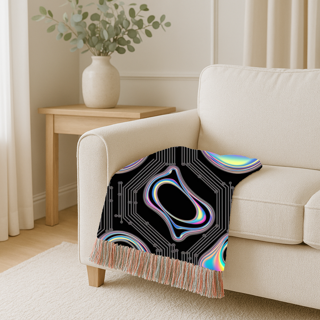 🌈 Plasma Throw — 2000s Y2K Holographic Circuit Woven Blanket