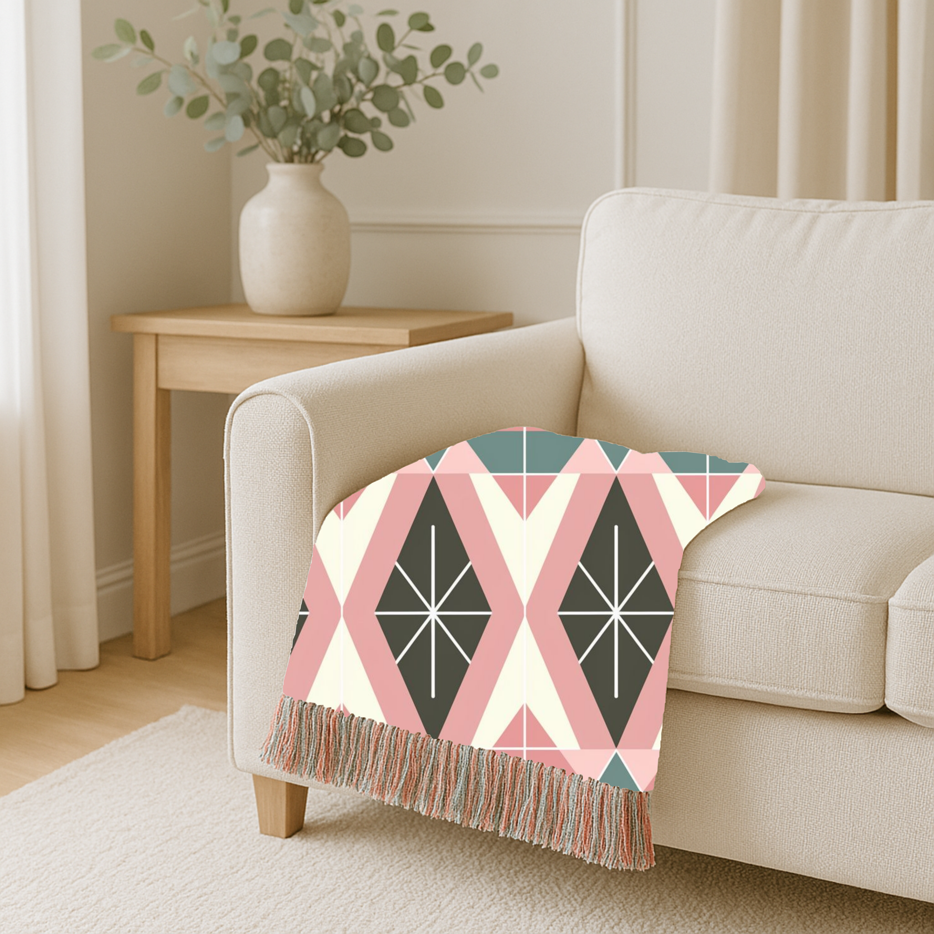 Prism Geo Throw — 1980s Pastel Geometric Woven Blanket