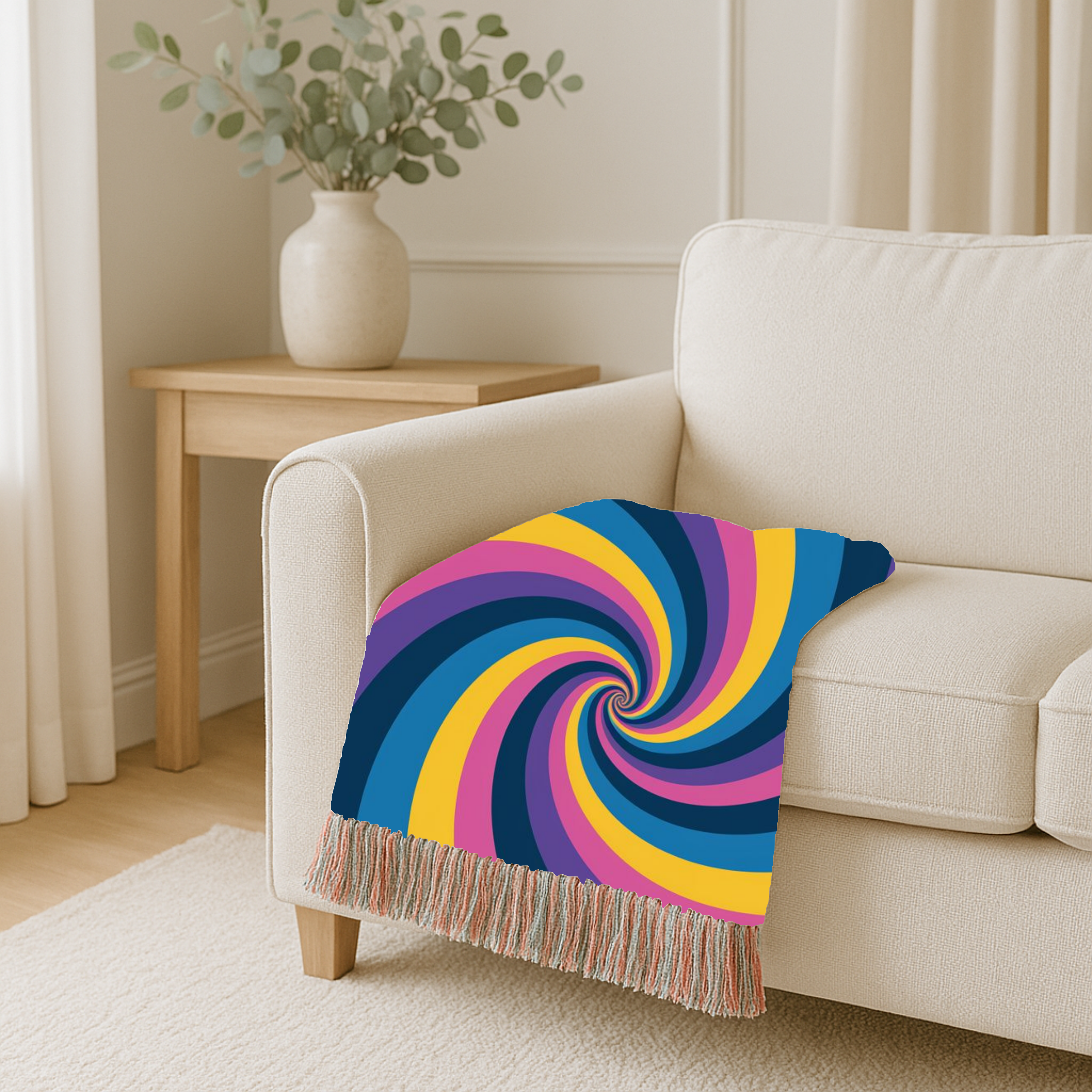 Hypnotic Throw — 1990s Psychedelic Swirl Woven Blanket