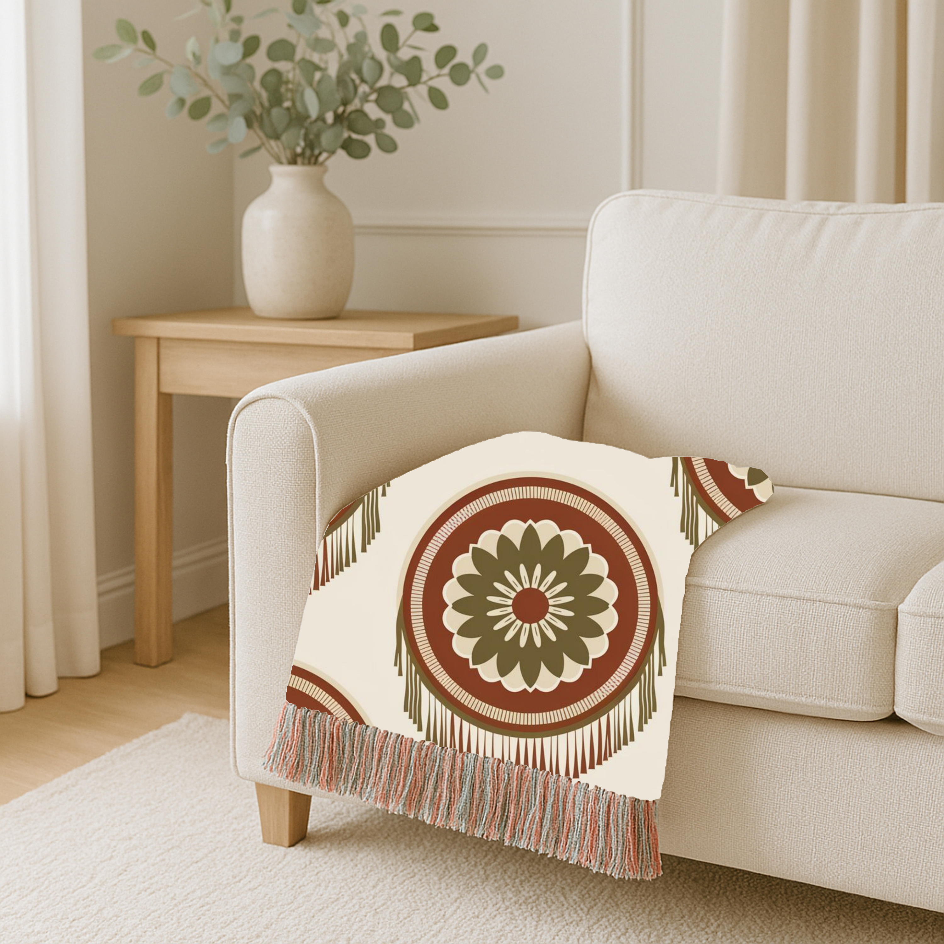 Dreamcatcher Throw — 1970s Bohemian Circle Woven Blanket