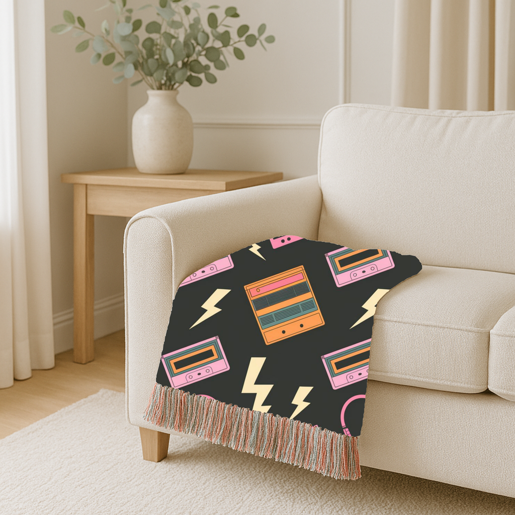 Walkman Throw — 1980s Headphones & Cassette Woven Blanket