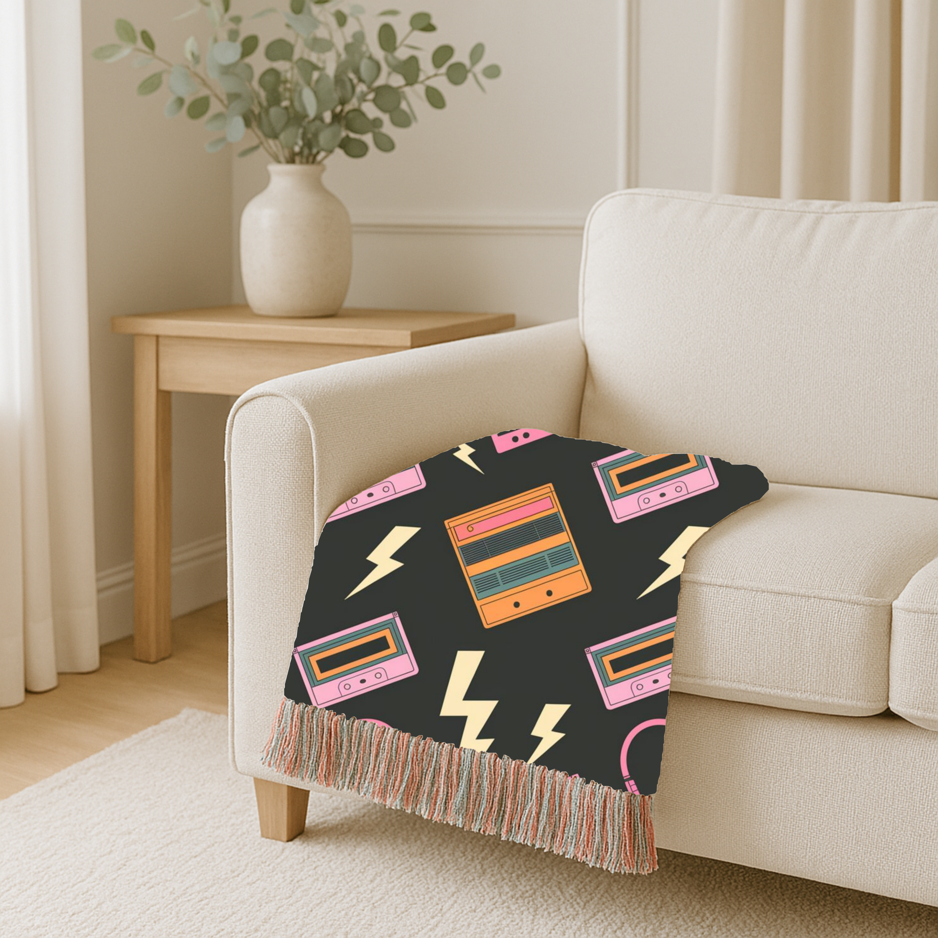 Walkman Throw — 1980s Headphones & Cassette Woven Blanket