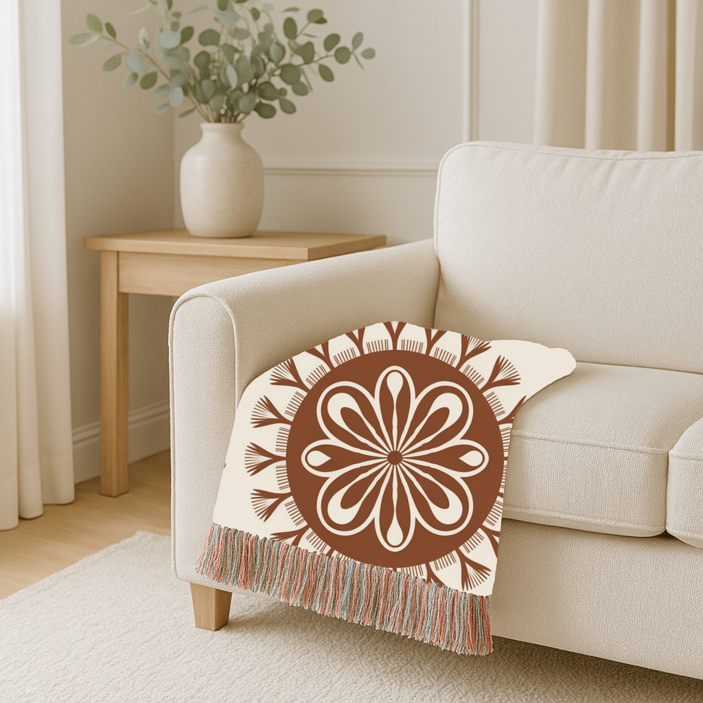 Spirit Medallion Throw — 1970s Ornate Circle Woven Blanket